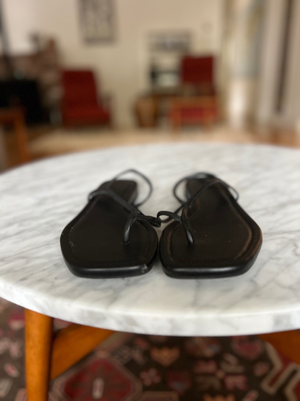 Vince Deana Sandals Black Leather Minimal Thong Slingback Flat Size 11 - Picture 3 of 8